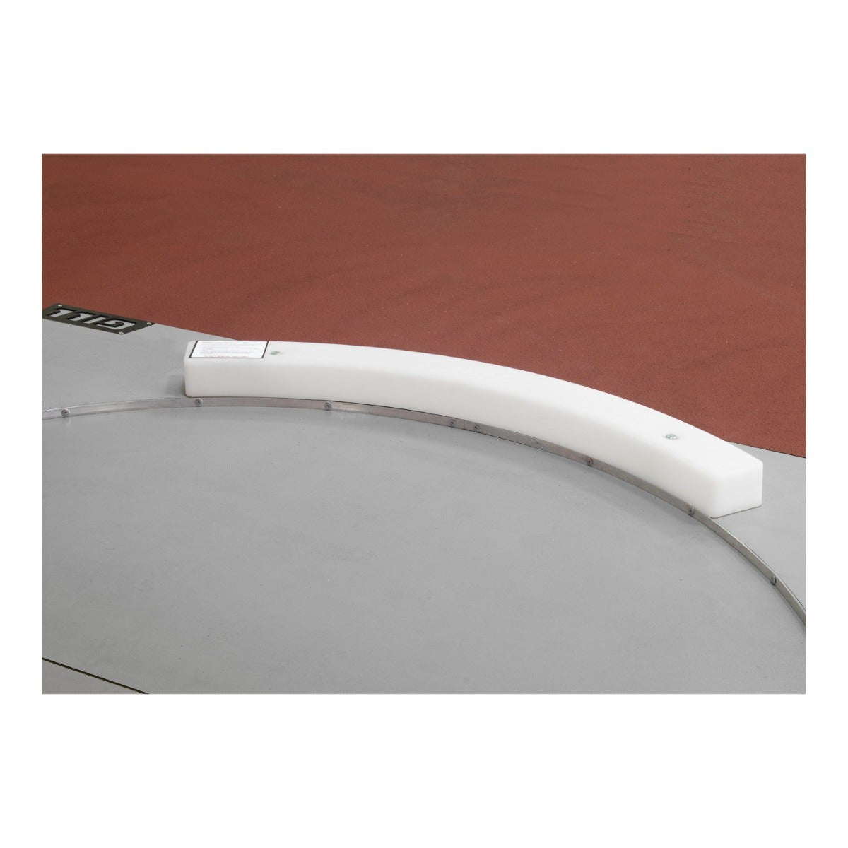 Removable synthetic toeboard on the Gill portable indoor throwing platform