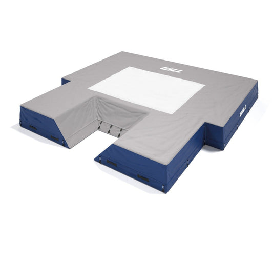 Gill Essentials pole vault landing system in royal blue with gray mesh top